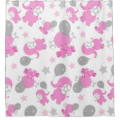 ピンクの象のパターン，かわいい象，星 シャワーカーテン (正面)