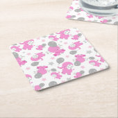 ピンクの象のパターン，かわいい象，星 スクエアペーパーコースター (アングル)