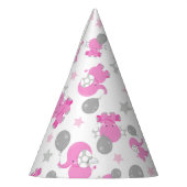 ピンクの象のパターン，かわいい象，星 パーティーハット (左)