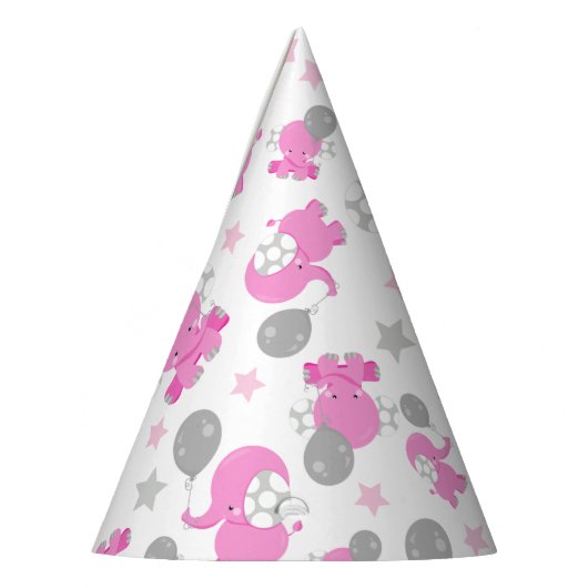 ピンクの象のパターン，かわいい象，星 パーティーハット (左)