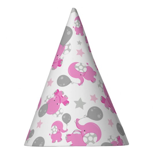 ピンクの象のパターン，かわいい象，星 パーティーハット (右)