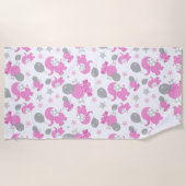 ピンクの象のパターン，かわいい象，星 ビーチタオル (正面)