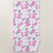 ピンクの象のパターン，かわいい象，星 ビーチタオル (正面)