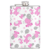 ピンクの象のパターン，かわいい象，星 フラスク (正面)