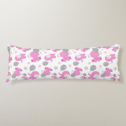 ピンクの象のパターン，かわいい象，星 ボディピロー (正面)