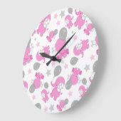 ピンクの象のパターン，かわいい象，星 ラージ壁時計 (傾斜)