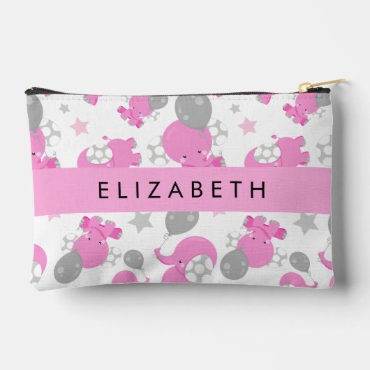 ピンクの象のパターン,星,あなたの名前 アクセサリーポーチ (裏面)