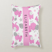 ピンクの象のパターン,星,あなたの名前 アクセントクッション (正面(垂直))