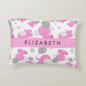 ピンクの象のパターン,星,あなたの名前 アクセントクッション (裏面)
