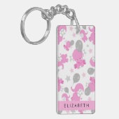 ピンクの象のパターン,星,あなたの名前 キーホルダー (正面左)