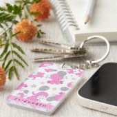 ピンクの象のパターン,星,あなたの名前 キーホルダー (正面右)