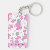 ピンクの象のパターン,星,あなたの名前 キーホルダー (裏面)