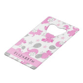 ピンクの象のパターン,星,あなたの名前 クレジットカード栓抜き (正面アングル)