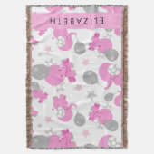 ピンクの象のパターン，星，あなたの名前 スローブランケット (正面縦)
