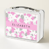 ピンクの象のパターン，星，あなたの名前 メタルランチボックス (裏面)