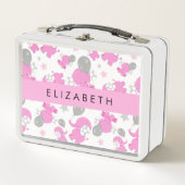 ピンクの象のパターン，星，あなたの名前 メタルランチボックス (正面)