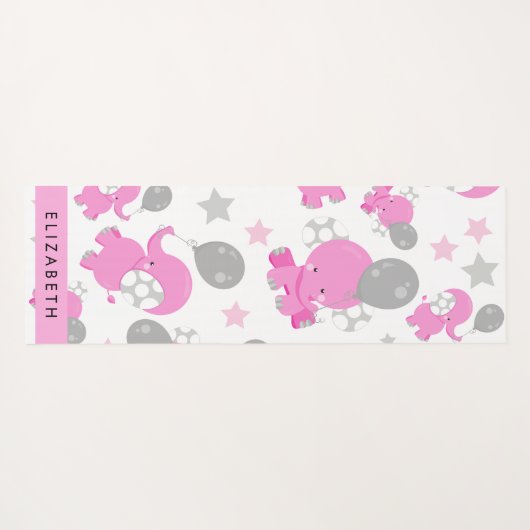 ピンクの象のパターン，星，あなたの名前 ヨガマット (裏面(横))
