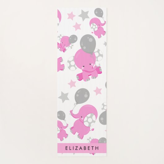 ピンクの象のパターン，星，あなたの名前 ヨガマット (裏面)