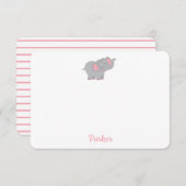 ピンクの象のパーソナライズされた子供の文房具 サンキューカード (正面/裏面)