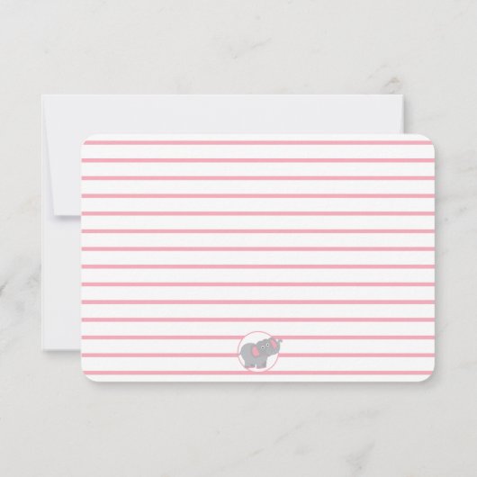 ピンクの象のパーソナライズされた子供の文房具 サンキューカード (裏面)