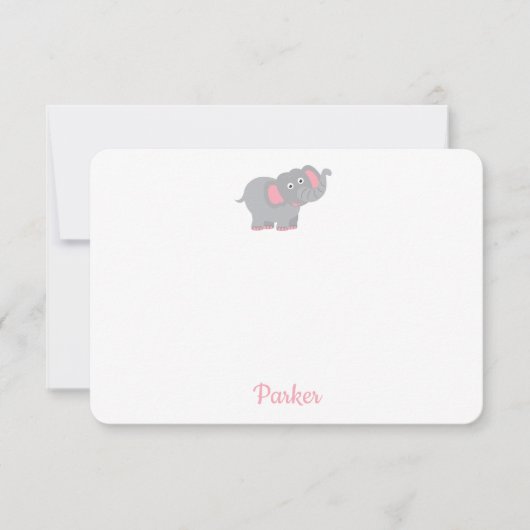 ピンクの象のパーソナライズされた子供の文房具 サンキューカード (正面)