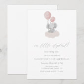 ピンクの象のファーストバースデー招待状 招待状 (正面/裏面)