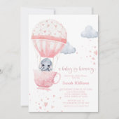 ピンクの象のベビーが赤ちゃんシャワーを醸造している 招待状 (正面)