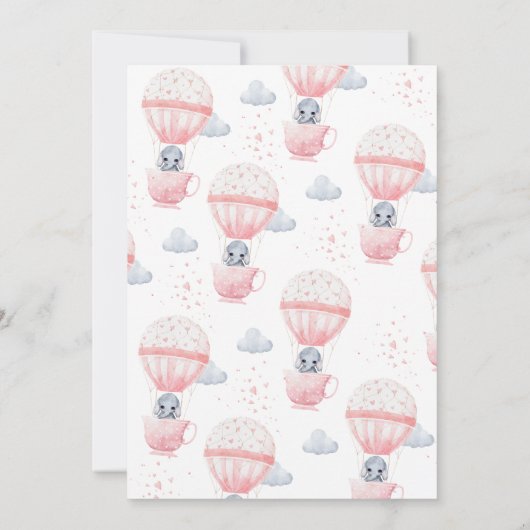 ピンクの象のベビーが赤ちゃんシャワーを醸造している 招待状 (裏面)