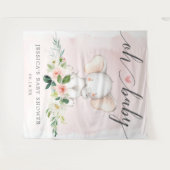 ピンクの象のベビーシャワーバナー フォト背景 タペストリー (正面(横))