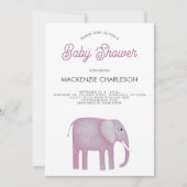 ピンクの象のベビーシャワー 招待状 (正面)
