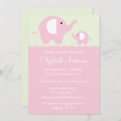 ピンクの象のベビーシャワー 招待状 (正面/裏面)