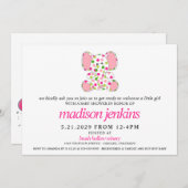 ピンクの象のベビーシャワー 招待状 (正面/裏面)