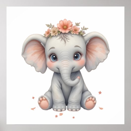 ピンクの象のベビー部屋ポスター - アニマルナースリー ポスター (正面)