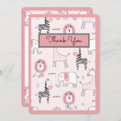 ピンクの象の動物園の動物の赤ちゃんシャワー サンキューカード (正面/裏面)