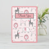 ピンクの象の動物園の動物の赤ちゃんシャワー サンキューカード (スタンド正面)