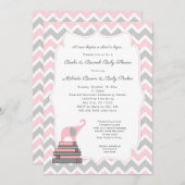 ピンクの象の本の赤ちゃんシャワー、本とブランチ 招待状 (正面/裏面)