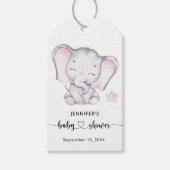 ピンクの象の水の色の赤ちゃんシャワー ギフトタグ (正面)