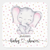 ピンクの象の水の色の赤ちゃんシャワー スクエアシール (正面)