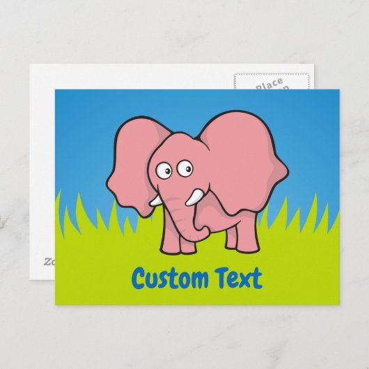 ピンクの象の漫画はがき ポストカード (正面/裏面)