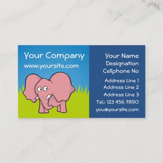 ピンクの象の漫画 名刺 (正面)