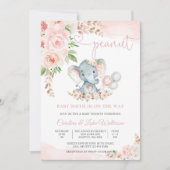 ピンクの象の花のベビーシャワー招待状 招待状 (正面)