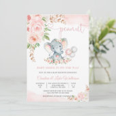 ピンクの象の花のベビーシャワー招待状 招待状 (スタンド正面)
