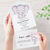ピンクの象の赤ちゃんシャワーすべて1つの招待状 オールインワン招待状