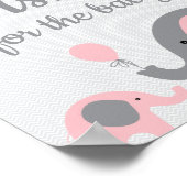 ピンクの象の赤ちゃんシャワーの願いベビーのサイン ポスター (角)