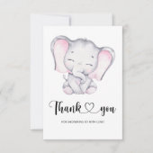 ピンクの象の赤ちゃんシャワーサンキューカード カード (正面)