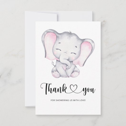 ピンクの象の赤ちゃんシャワーサンキューカード カード (正面)
