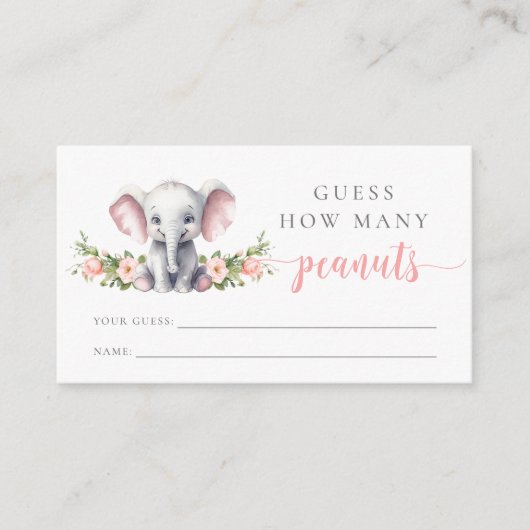 ピンクの象の赤ちゃんシャワー推測するピーナッツの数 エンクロージャーカード (正面)