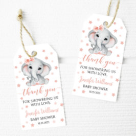 ピンクの象の赤ちゃん女の子がシャワー感謝していユーラベル ギフトタグ