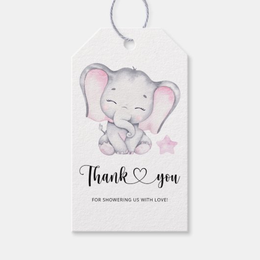 ピンクの象の赤ちゃん感謝していシャワーあなた ギフトタグ (正面)