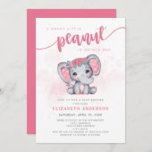 ピンクの象 赤ちゃんの発表 かわいいピンクの象が座っている 招待状 (正面/裏面)